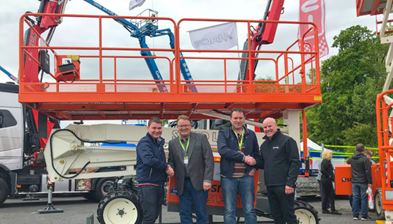 Martin Hanley (far left) and James Dundon (centre right) of CPH with Snorkel Owner Don Ahern (centre left) and Dave Roddy of Snorkel UK (far right) at Vertikal Days 2018